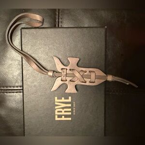 New Authentic Frye taupe Leather Keychain fob purse tote luggage bag charm $69